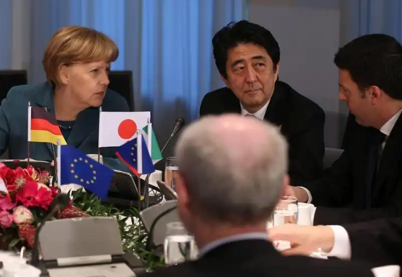 ANGELA MERKEL SHINZO ABE MATTEO RENZI ALL AJA 