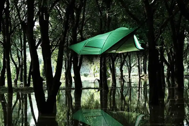 TENDA ALIENA FRA GLI ALBERI 