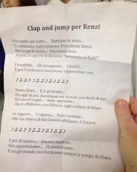 IL TESTO DELLA CANZONE PER RENZI CANTATA DAI BIMBI DELLA SCUOLA LA SIRACUSA 