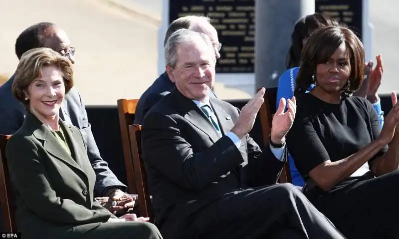 george e linda bush   michelle obama