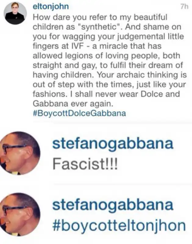 stefano gabbana contro elton john