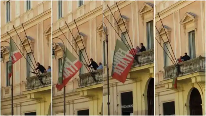 BANDIERA AMMAINATA NELLA SEDE DI FORZA ITALIA