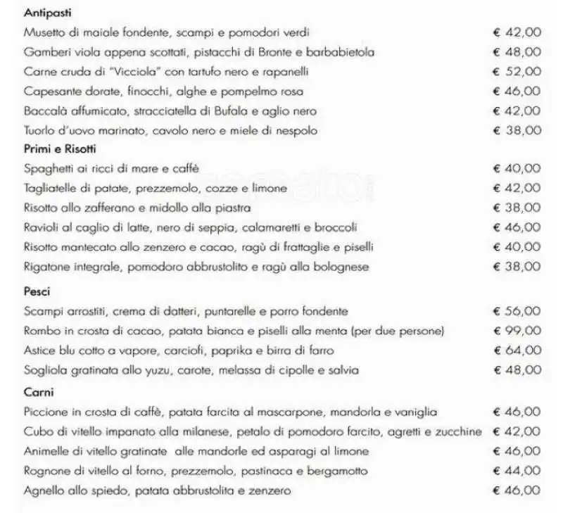 il menu del ristorante di carlo cracco