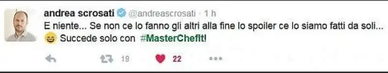 il tweet di scrosati su masterchef