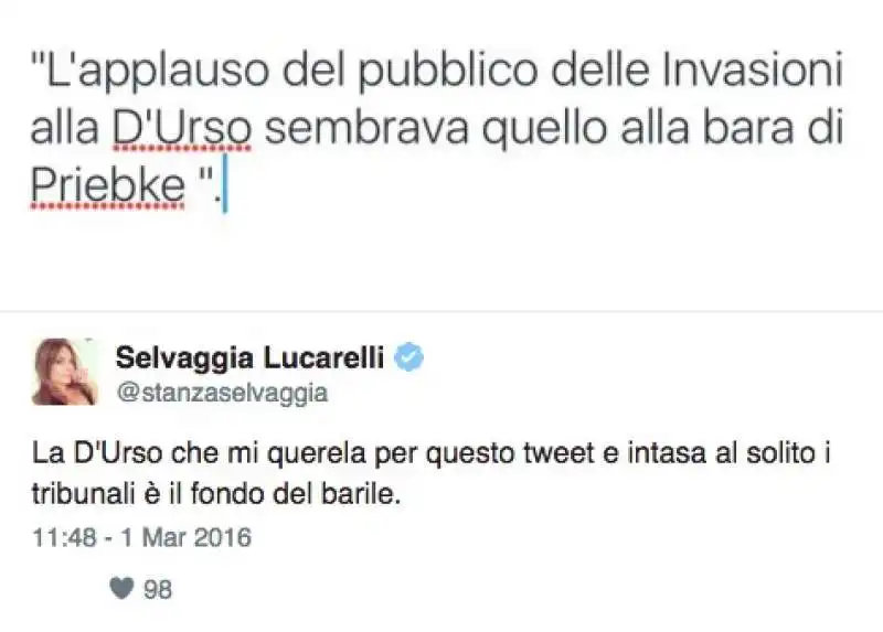 IL TWEET DI SELVAGGIA LUCARELLI CONTRO BARBARA DURSO