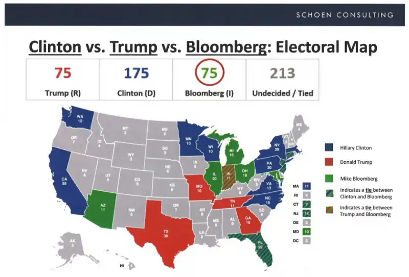 UNA MAPPA IN CASO DI BLOOMBERG TRUMP CLINTON