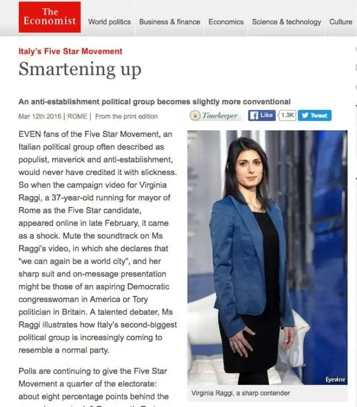 virginia raggi sull economist