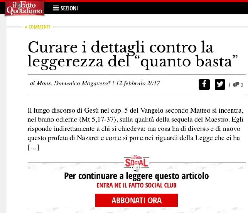 gli articoli di monsignor domenico mogavero per il fatto quotidiano 2017