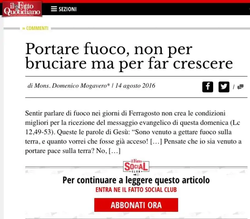 gli articoli di monsignor domenico mogavero per il fatto quotidiano 