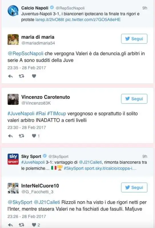 I TWEET DOPO JUVENTUS NAPOLI