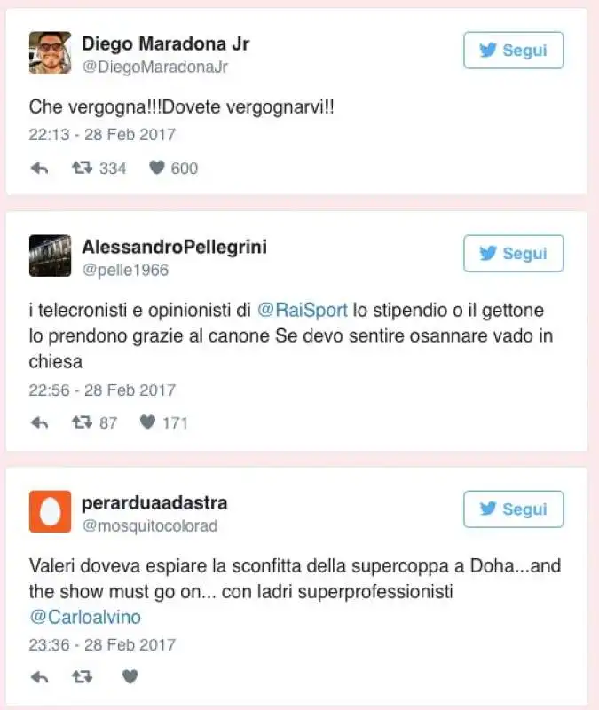 I TWEET DOPO JUVENTUS NAPOLI