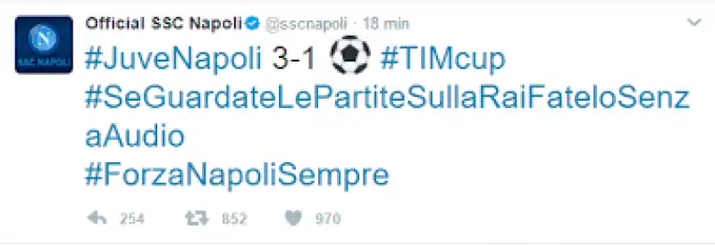 JUVENTUS NAPOLI TWEET CONTRO LA RAI