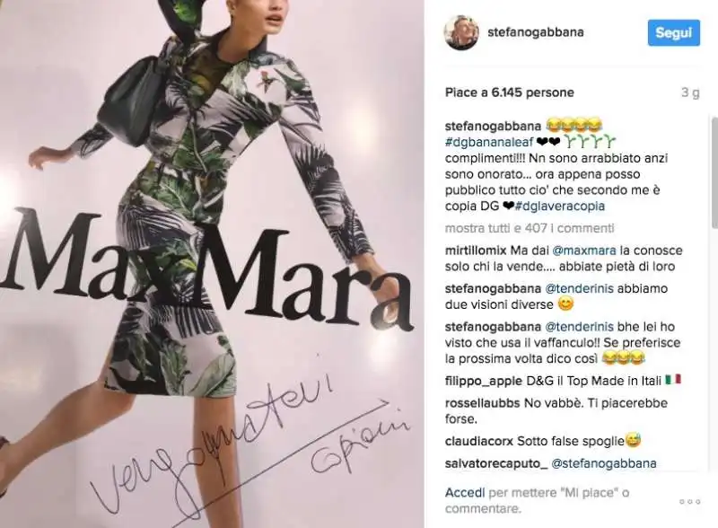 LA COLLEZIONE MAXMARA E STEFANO GABBANA CHE LI ACCUSA DI COPIARE

