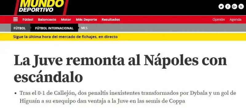 MUNDO DEPORTIVO SU JUVENTUS NAPOLI