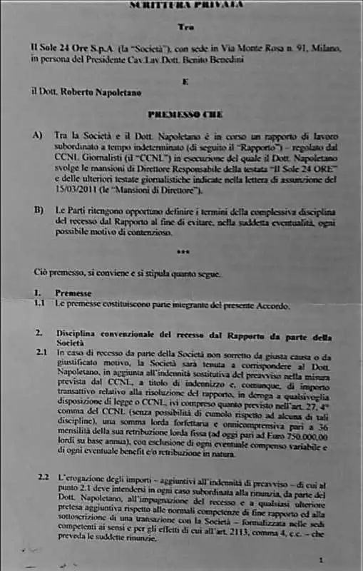 Sole 24 Ore - il documento sull'accordo segreto tra Benedini, Treu e Napoletano 