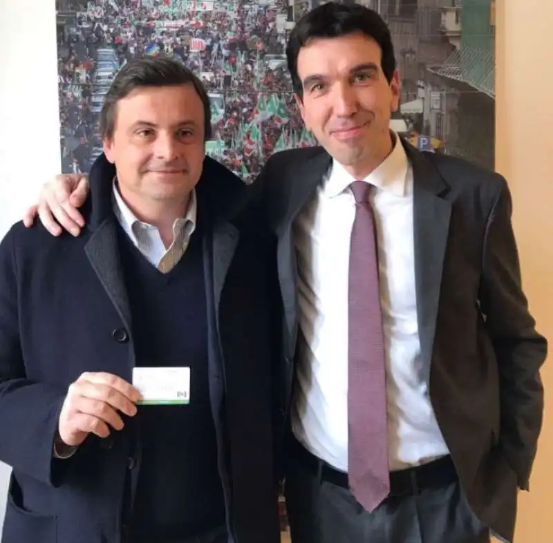 carlo calenda tessera pd con maurizio martina