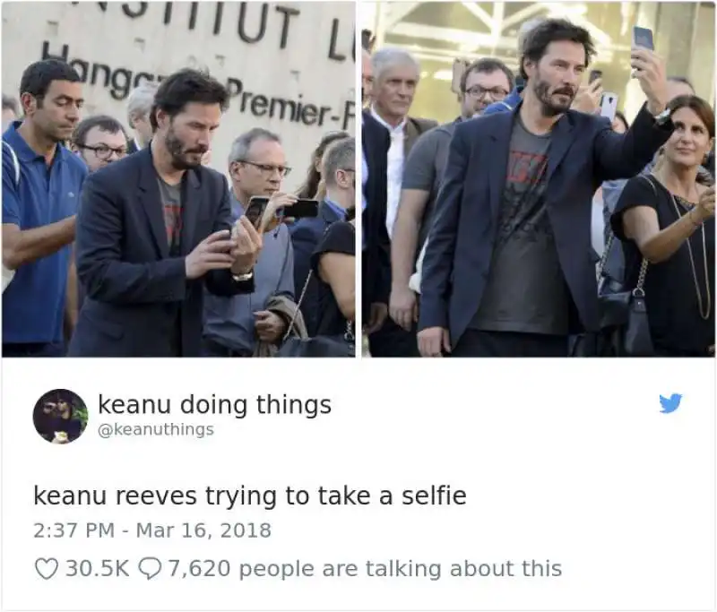 keanu reeves prova a farsi un slefie