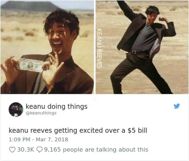 keanu reeves trova 5 dollari