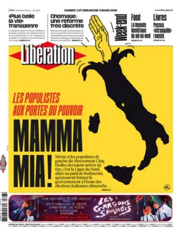 LA PRIMA PAGINA DI LIBERATION SUI POPULISTI AL POTERE IN ITALIA