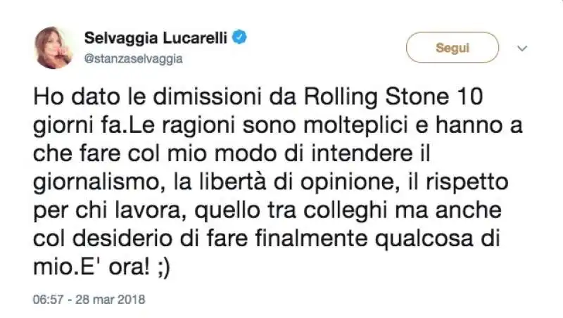 SELVAGGIA LUCARELLI LASCIA ROLLING STONE