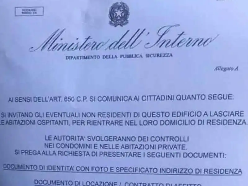 FALSO VOLANTINO DEL MINISTERO DELL'INTERNO