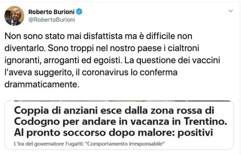 IL TWEET DI SCONFORTO DI ROBERTO BURIONI