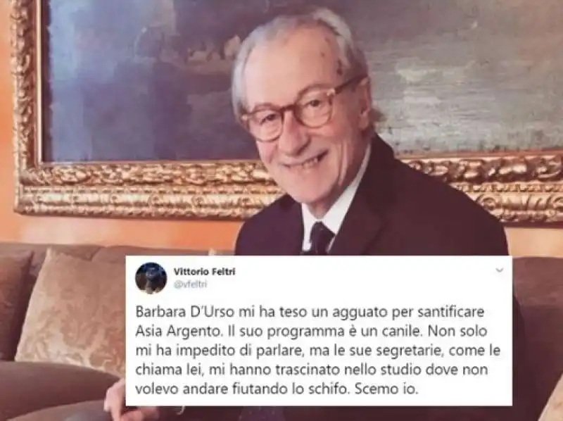 IL TWEET DI VITTORIO FELTRI CONTRO BARBARA DURSO E ASIA ARGENTO