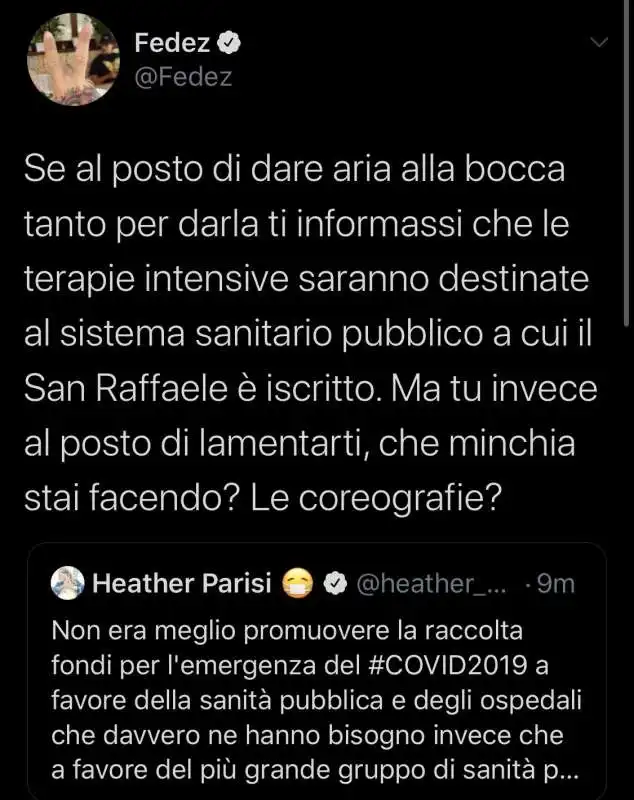 LA RISPOSTA DI FEDEZ A HEATHER PARISI