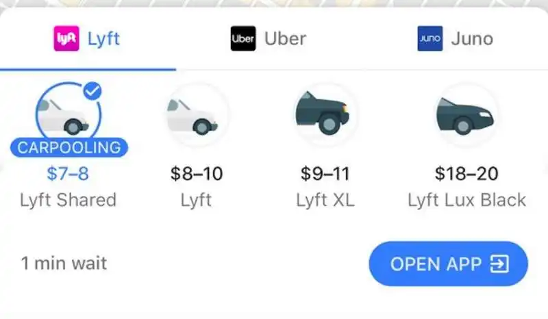 prenotare uber lyft con google maps