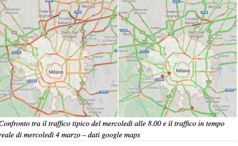 traffico a milano prima e dopo il coronavirus