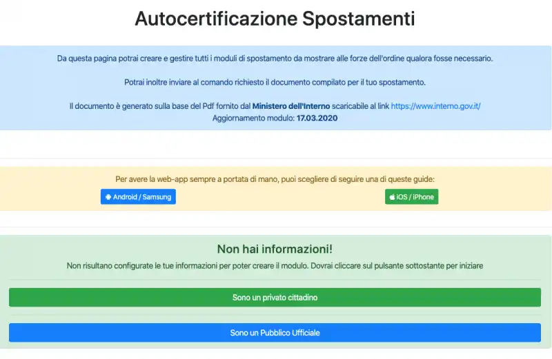 web app per autocertificazione by cristian pibia