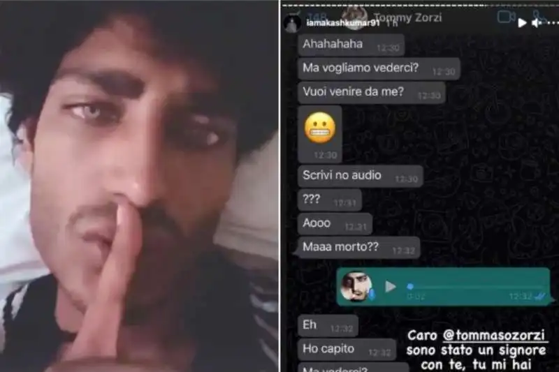 akash kumar pubblica le chat con tommaso zorzi