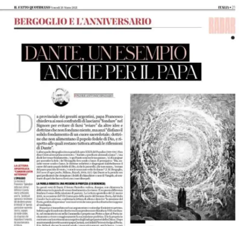 ANTONIO SPADARO SUL FATTO - DANTE E BERGOGLIO