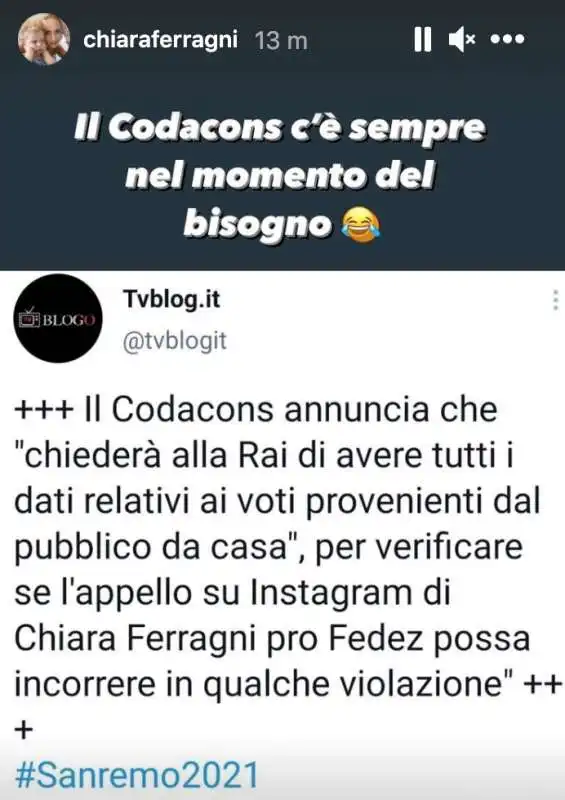 chiara ferragni risponde al codacons