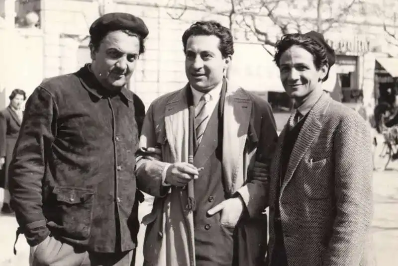 federico fellini con leopoldo trieste e moraldo rossi 