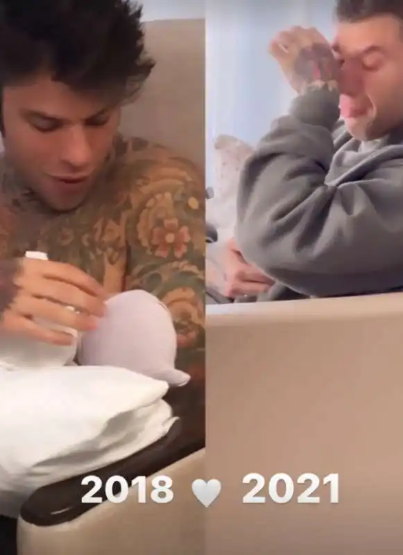 fedez con leone e vittoria appena nati