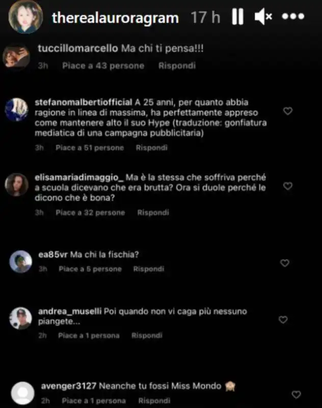 i commenti su aurora ramazzotti 2