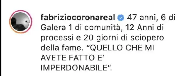 IL POST DI FABRIZIO CORONA PER IL 47ESIMO COMPLEANNO 