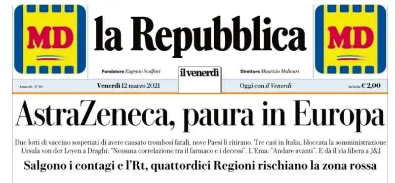 IL TITOLO DI REPUBBLICA SU ASTRAZENECA 