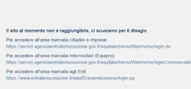 IL SITO DELL AGENZIA DELLE ENTRATE DOWN 