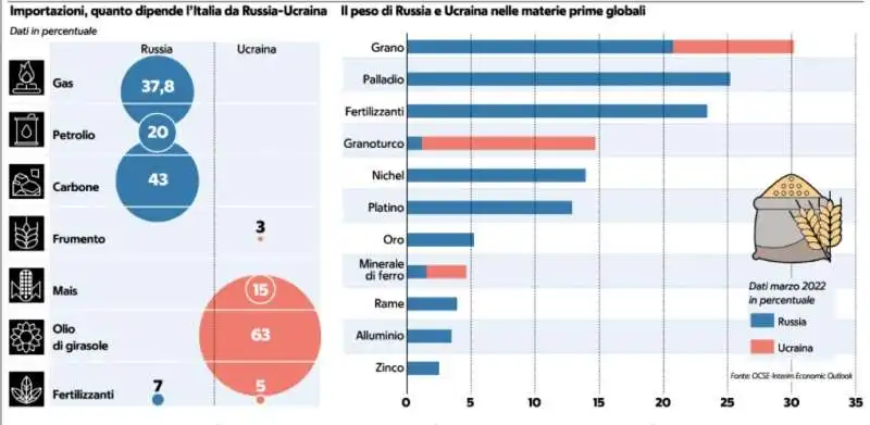 ITALIA - LE IMPORTAZIONI DI MATERIE PRIME DA RUSSIA E UCRAINA