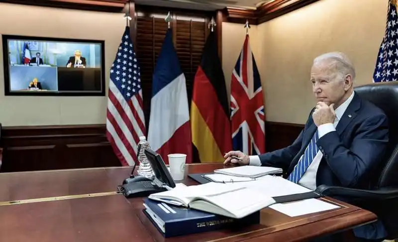 joe biden videoconferenza con macron johnson e scholz