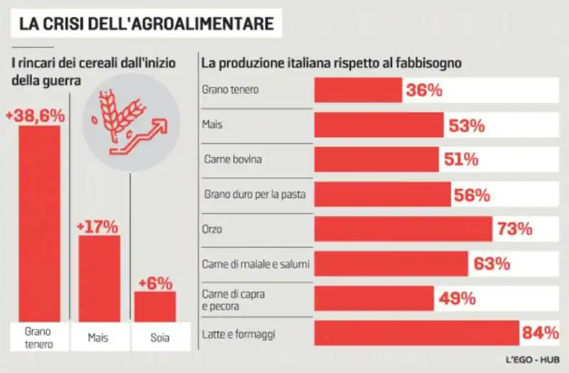 LA CRISI DELL AGROALIMENTARE - I RINCARI DEI CEREALI DALL INIZIO DELLA GUERRA 