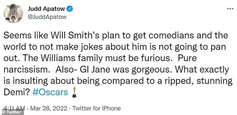 tweet di judd apatow sul pugno di will smith