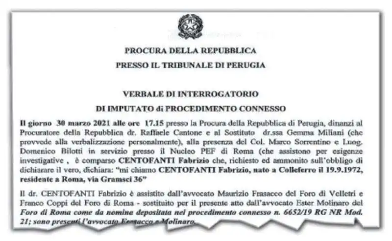 UNO STRALCIO DELL INTERROGATORIO A FABRIZIO CENTOFANTI 