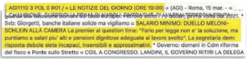 AGENZIA AGI - TITOLO SUL DUELLO MELONI SCHLEIN PRIMA DELLA CHIAMATA DI SECHI 