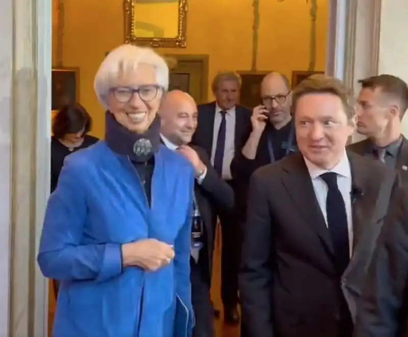 Christine Lagarde a firenze con Andrea Ceccherini, presidente dell'Osservatorio Permanente Giovani Editori  