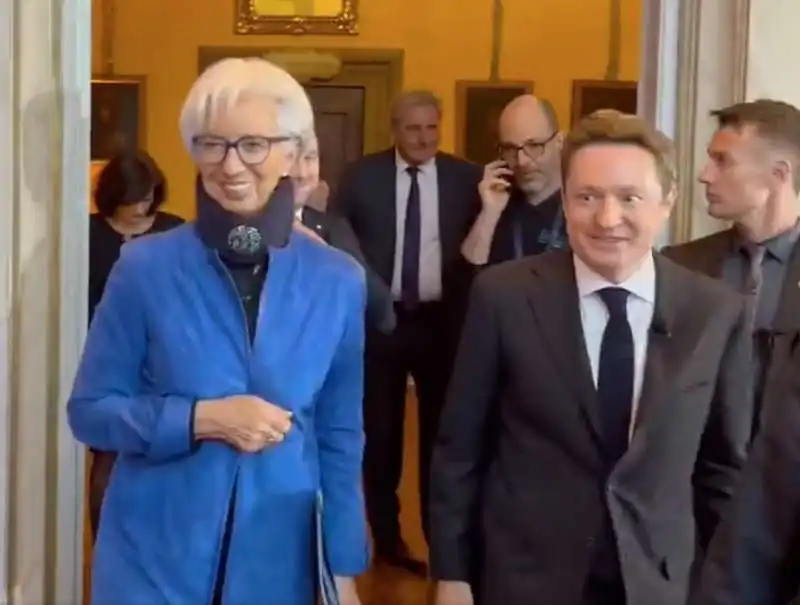 Christine Lagarde a firenze con Andrea Ceccherini, presidente dell'Osservatorio Permanente Giovani Editori  