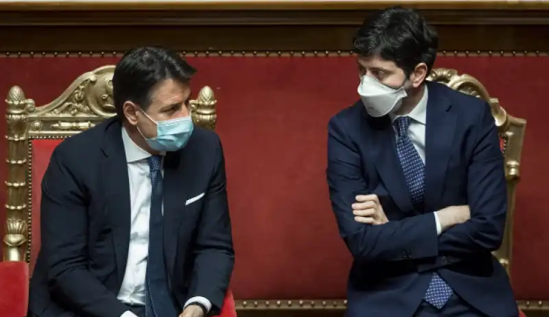 GIUSEPPE CONTE E ROBERTO SPERANZA AL SENATO CON LE MASCHERINE