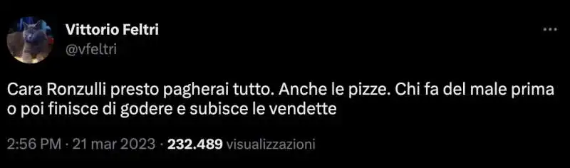 IL TWEET DI VITTORIO FELTRI CONTRO LICIA RONZULLI 